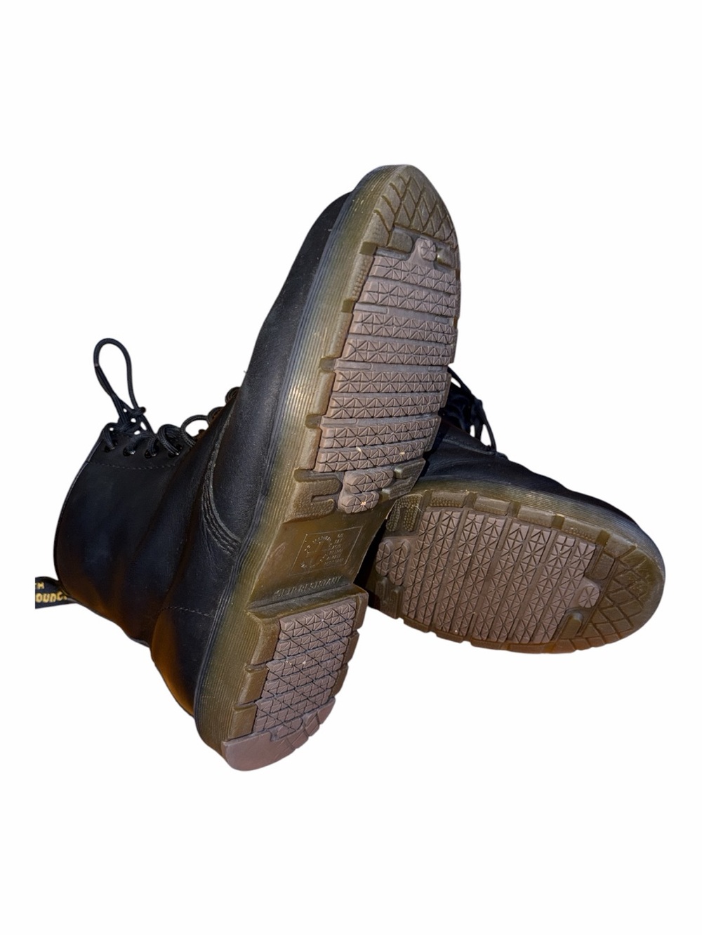 Dr. Martens Black Leather Lace-Up Work Boots with Yellow Stitching - Picture 4 of 5